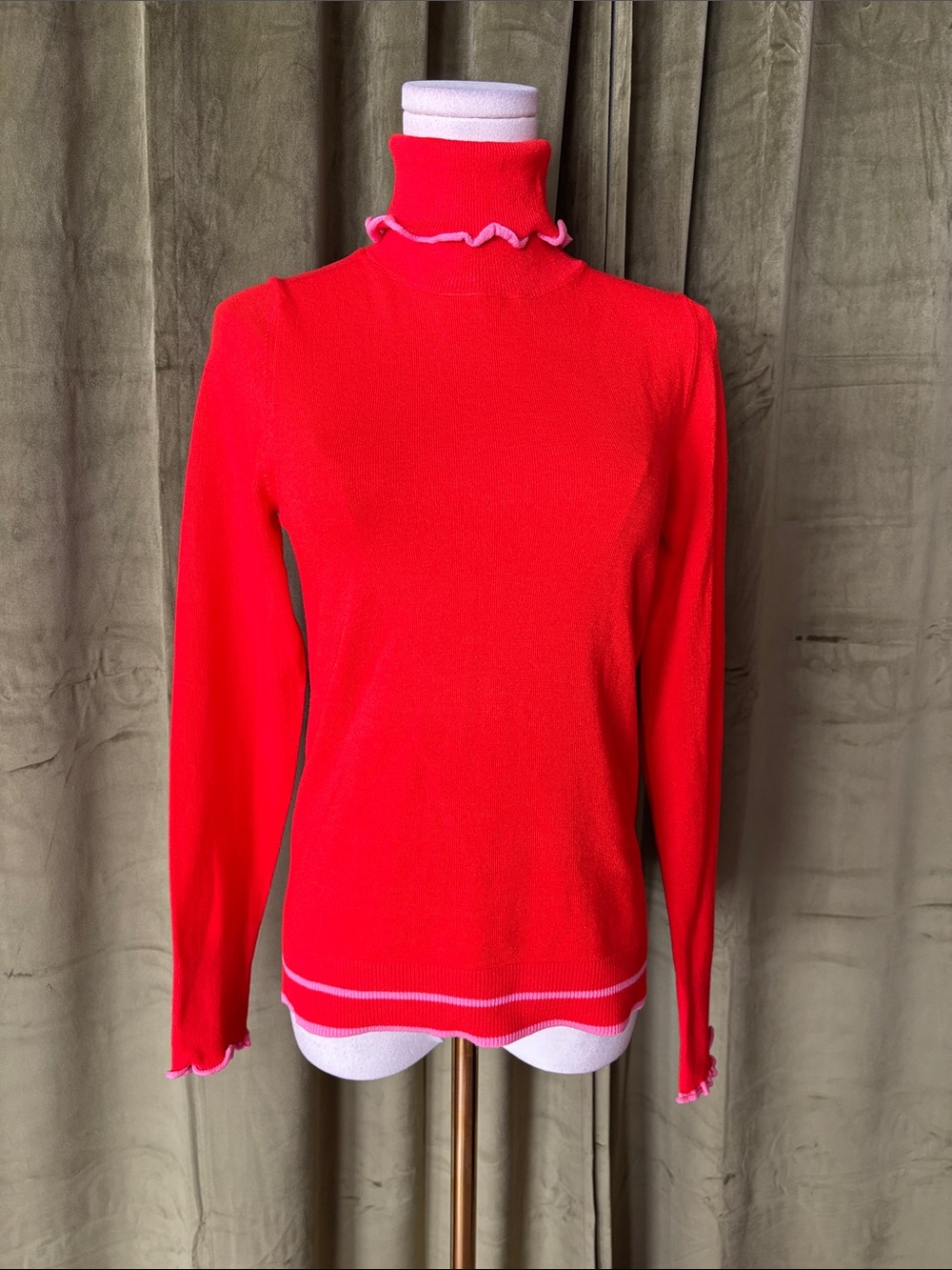 Pearl Red Sweater with Pink Trim, S
